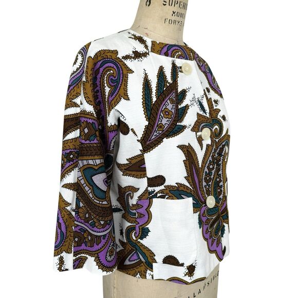 Etro Women's Paisley 3/4 Sleeve Jacket US Small Italian 40 Cotton Linen Designer - Picture 2 of 16